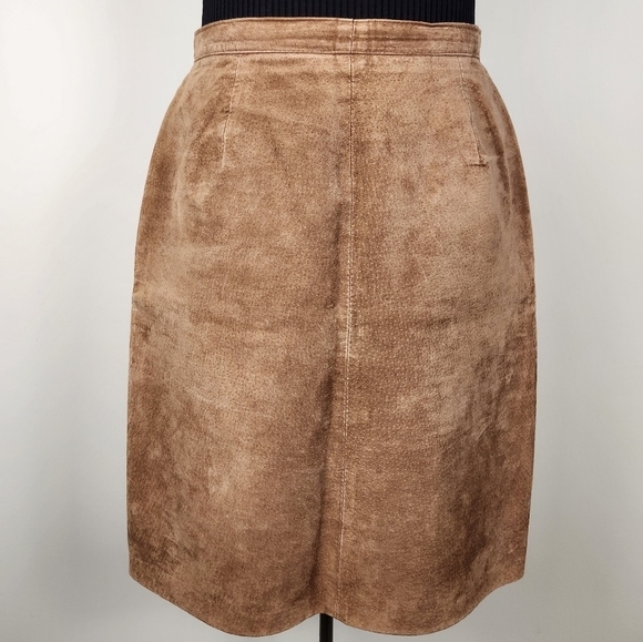 Vintage Brown Suede Leather Skirt Old Money Classic Preppy Size 14 Fits Size M - Picture 4 of 11